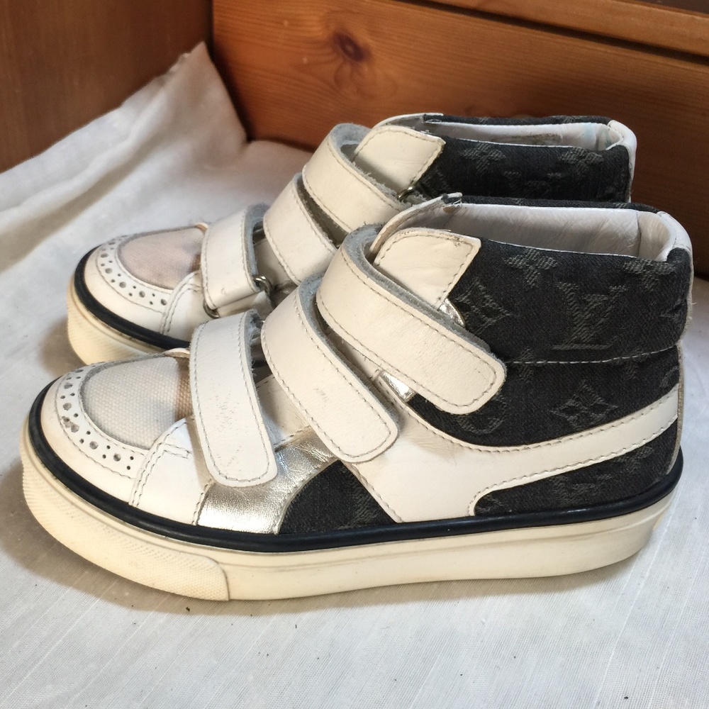 Louis Vuitton hicut white leather kids sneakers 25
